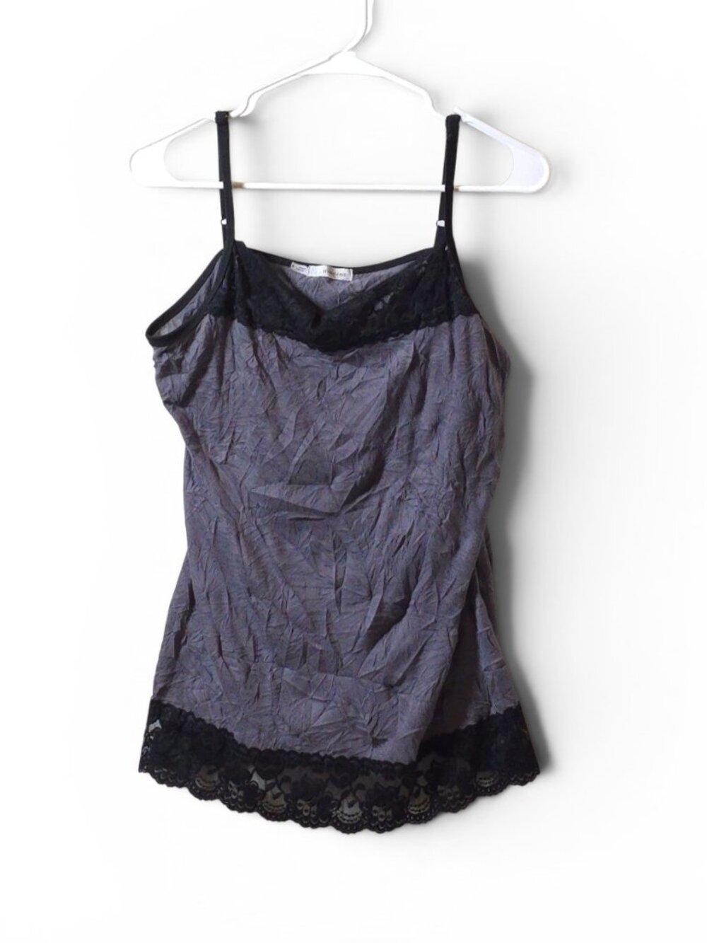 Maurices Gray Crinkle Lace Cami Size 0 Y2K Fairy Grunge Coquette Spaghetti Tank